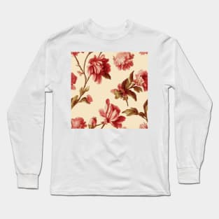 Vintage Peach and Pink Floral Pattern Muted Tones Long Sleeve T-Shirt